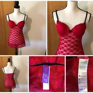 Red Lace Black Contrast Padded Underwire Bust Cami